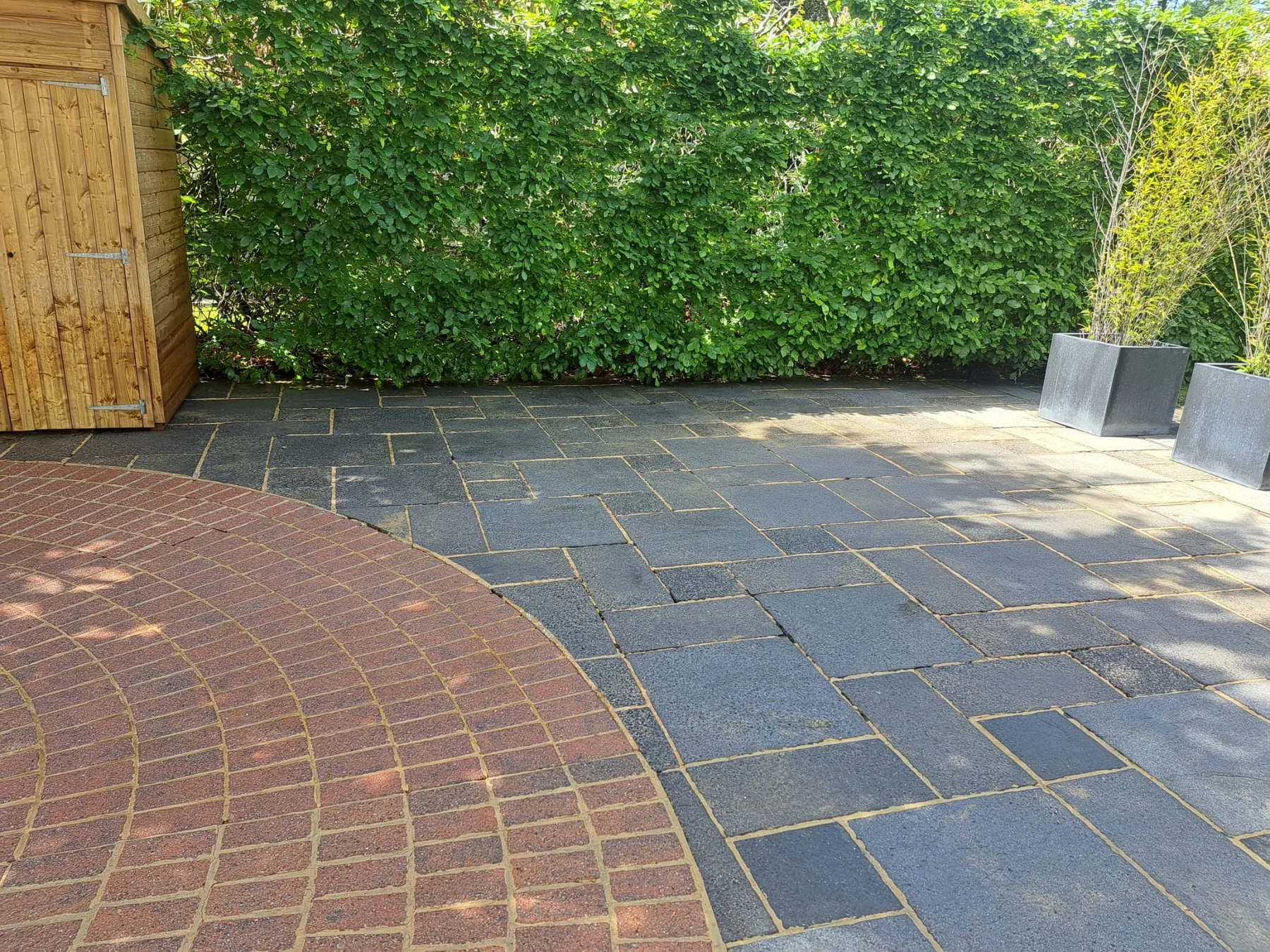 Outdoor patio area after pressure washing